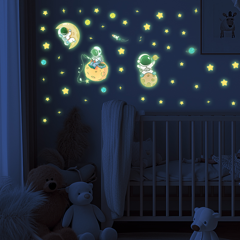 Glow In Dark Stars - 우주 비행사 달 테마 소년 침실용