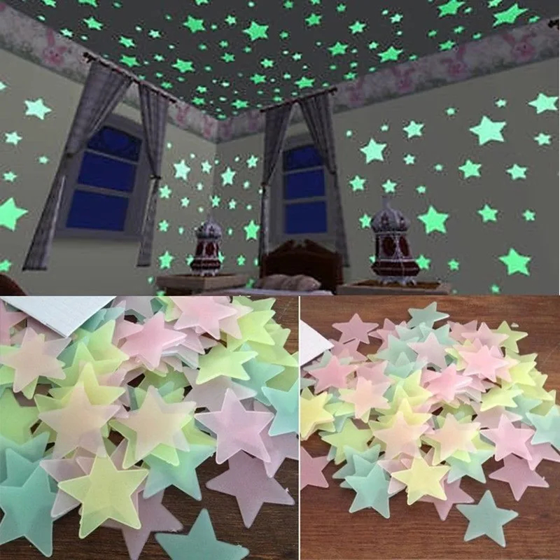 Glow In Dark Stars - 100pcs 형광 어둠 속에서 빛나는 별