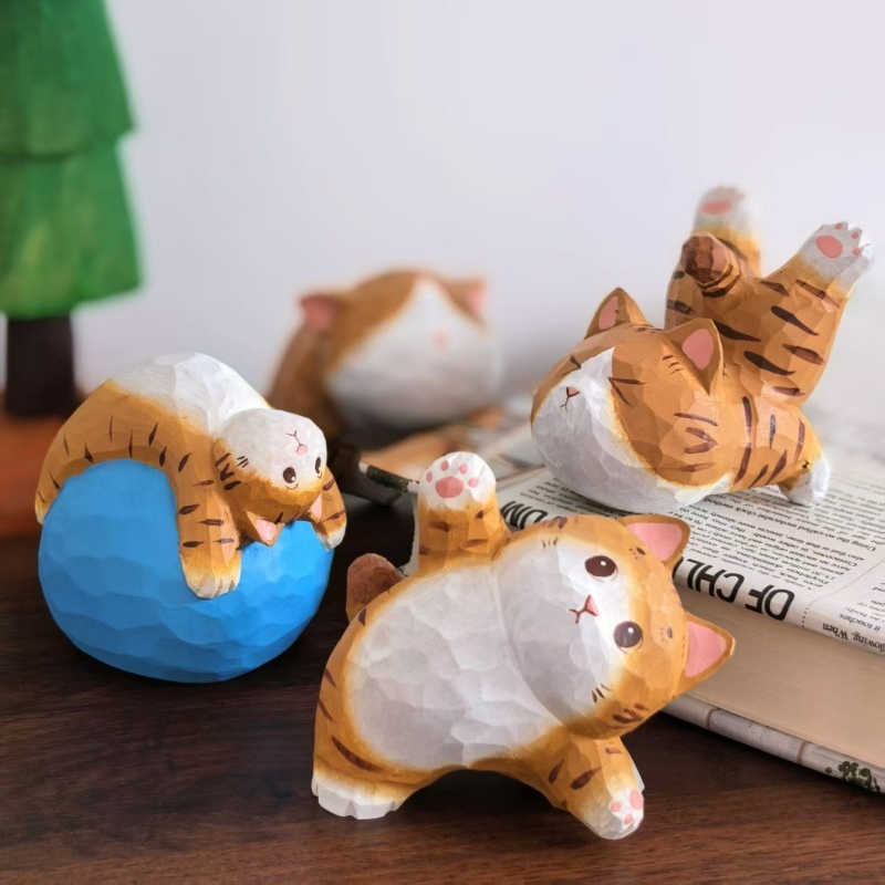 Kids Yoga Toys - 요가 고양이 수제 나무 고양이 장식품