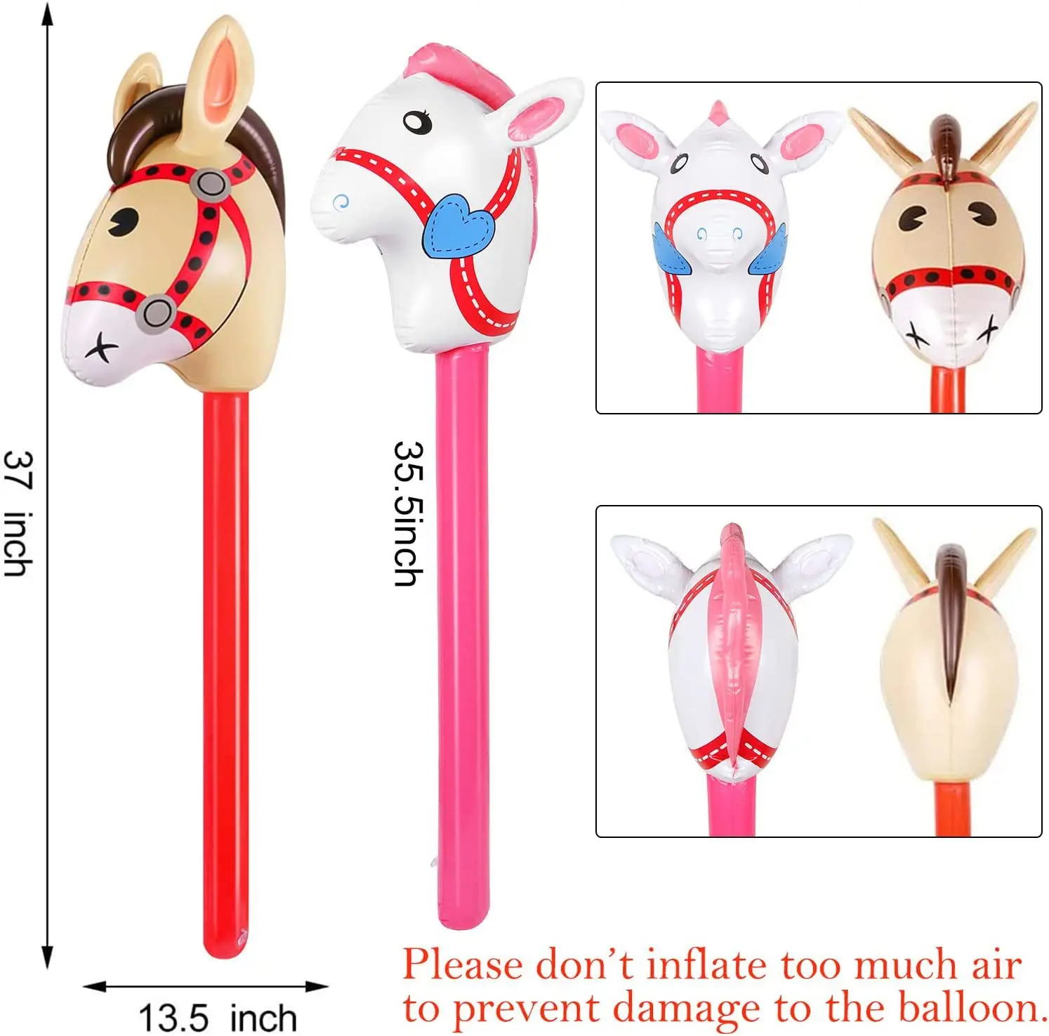 2Pcs 말 머리 스틱 풍선 풍선 PVC 유니콘 조랑말 - Kids Toys Horse 리뷰 및 가격
